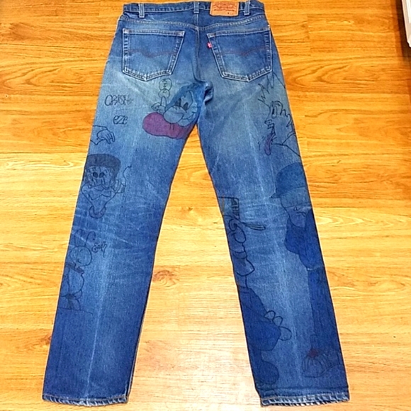 LEVI'S 505 CUSTOM GRAPHIC MENS FADED DISTRESSED JEAN 34x31 - Picture 3 of 8